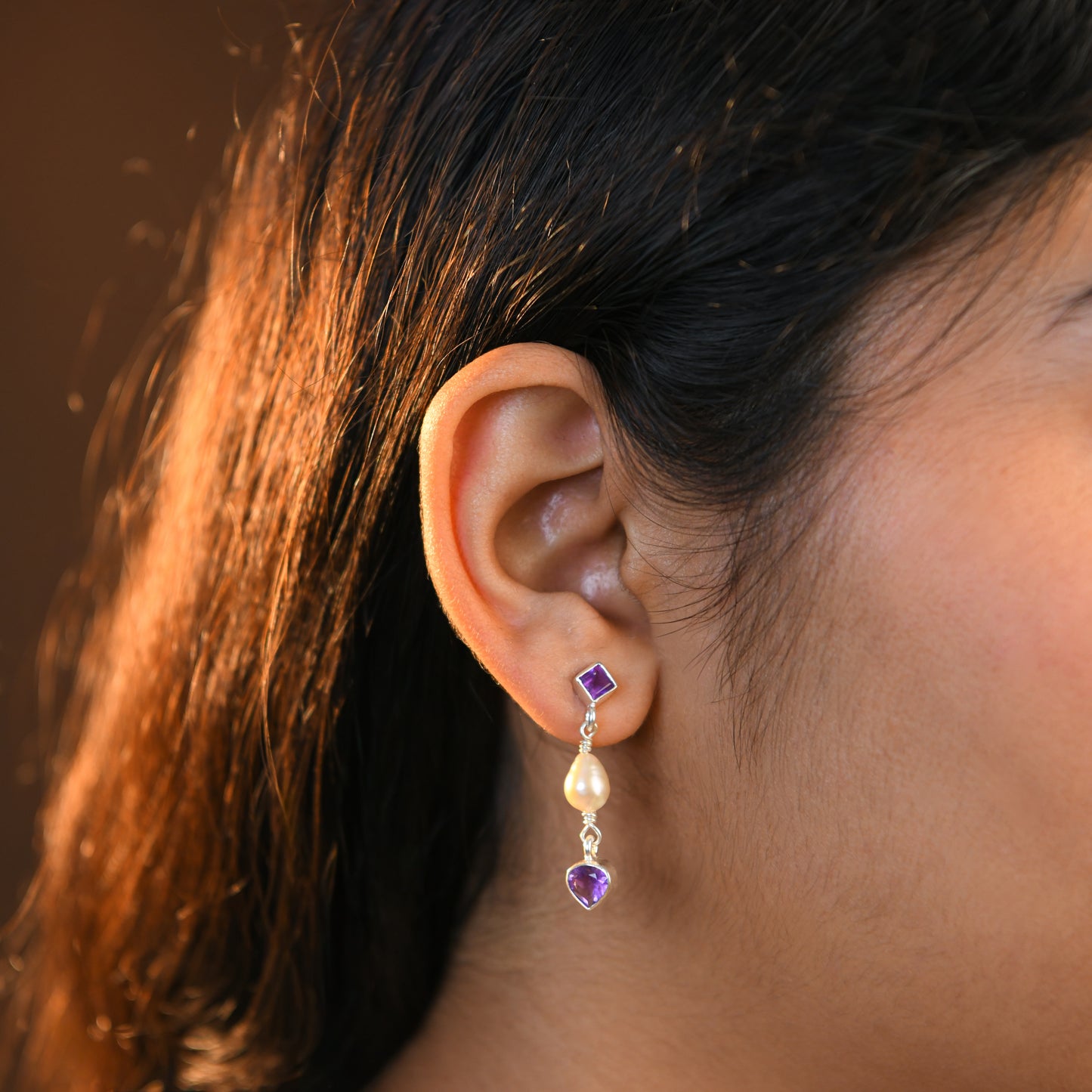 Amethyst Baroque Pearl Earrings