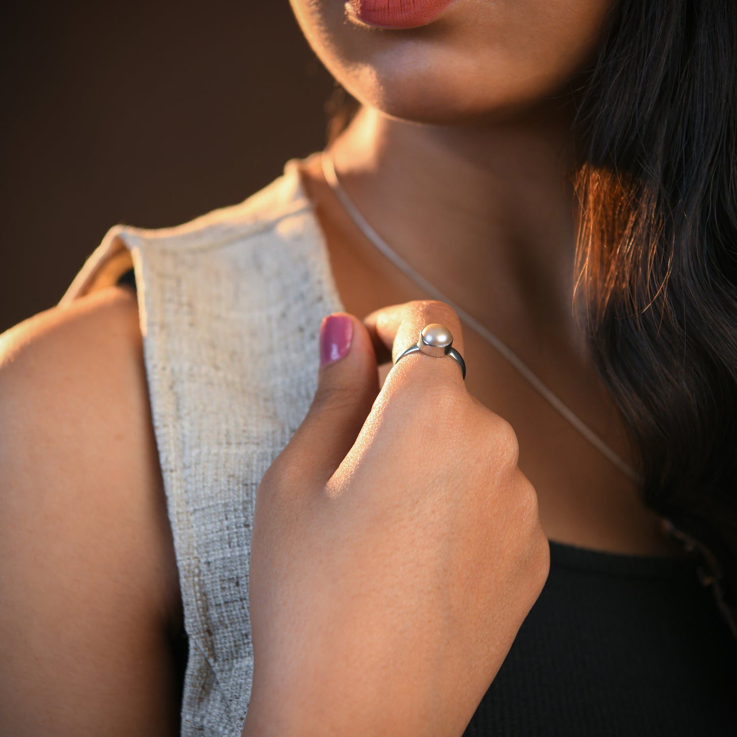 Peach Freshwater Pearl Ring(9mm)