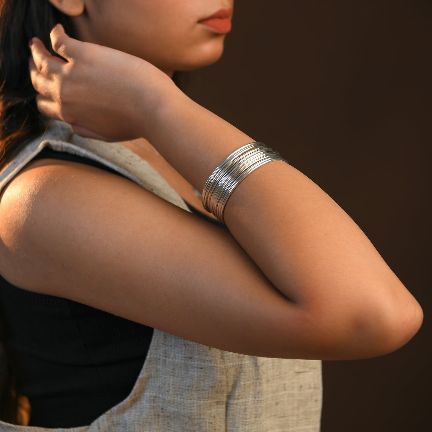 Set Of Dozen Silver Bangles