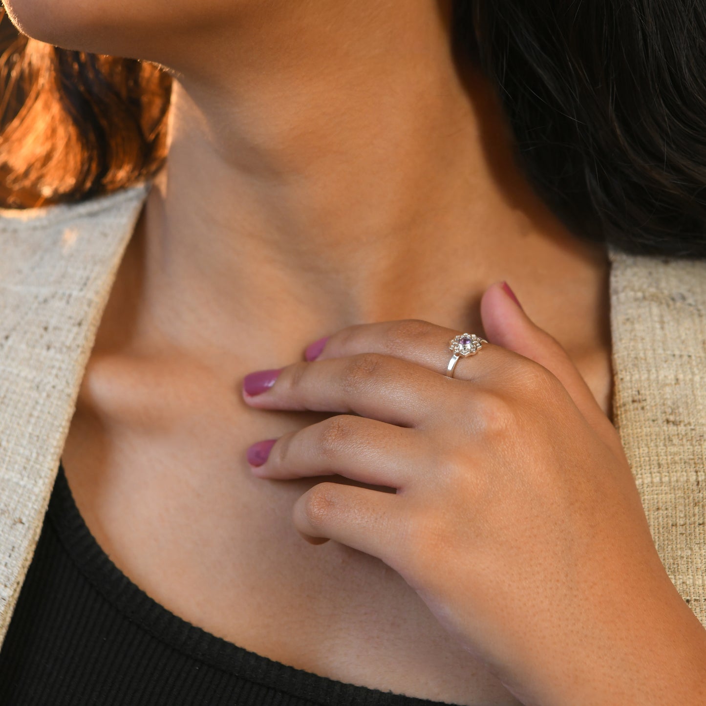 Crown Chakra Minimal Silver Ring