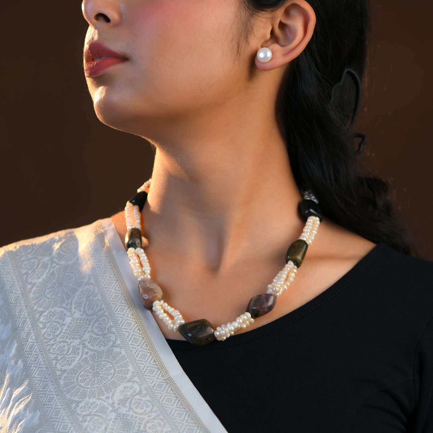 Tourmaline Tumbles And Freshwater Pearls Necklace