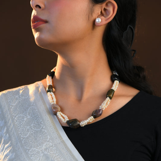 Tourmaline Tumbles And Freshwater Pearls Necklace