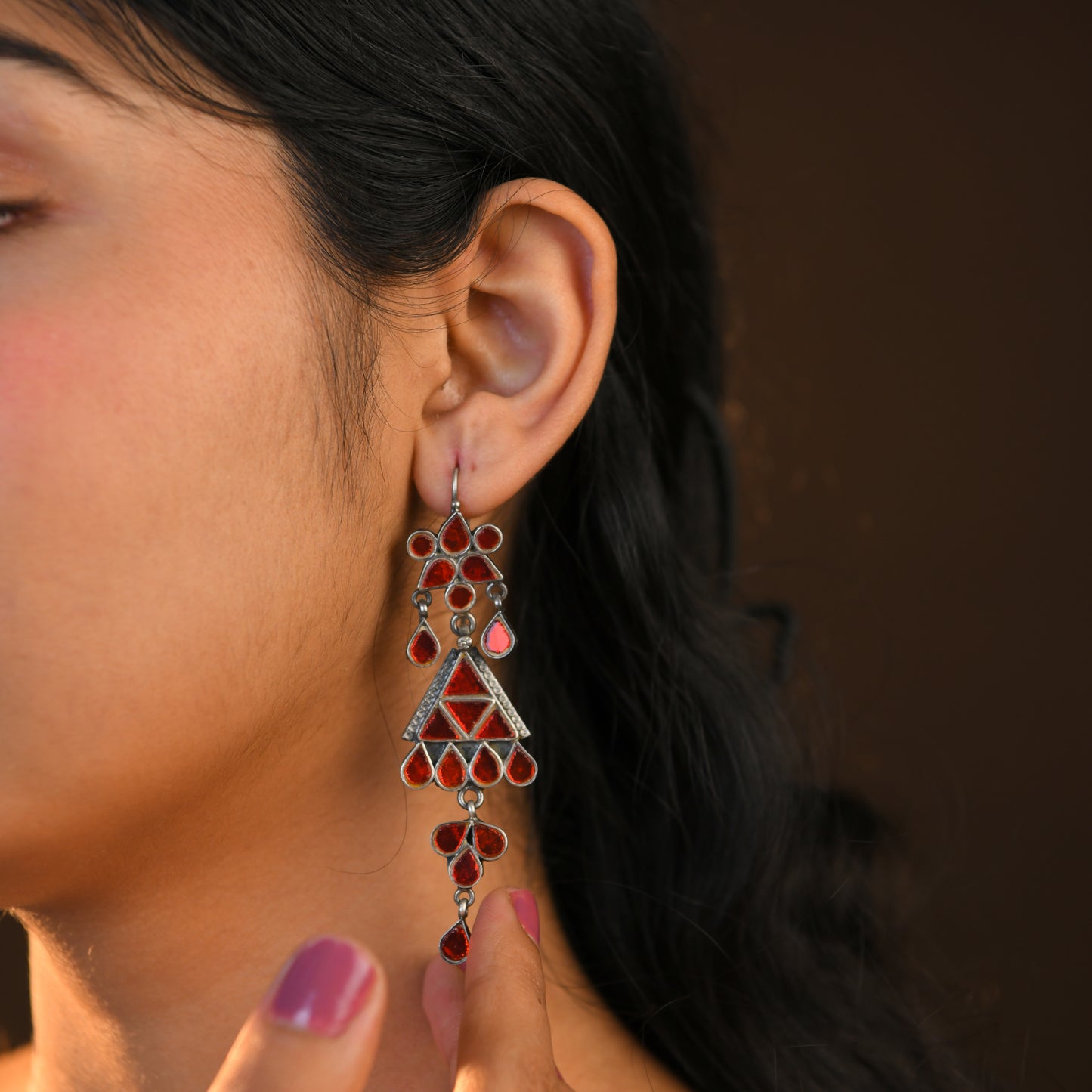 Madhu Chandrika Mirrored Triangle Silver Earrings