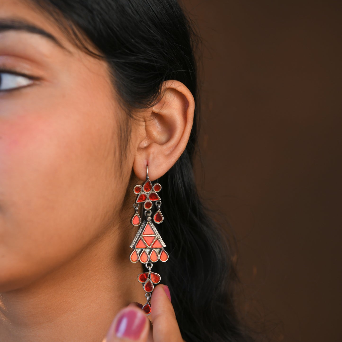 Madhu Chandrika Mirrored Triangle Silver Earrings