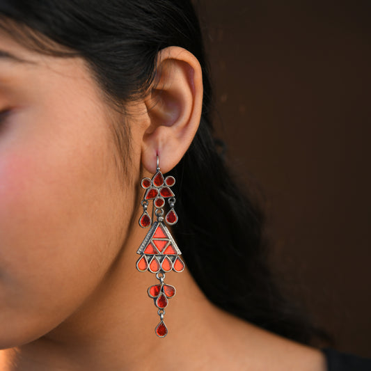 Madhu Chandrika Mirrored Triangle Silver Earrings