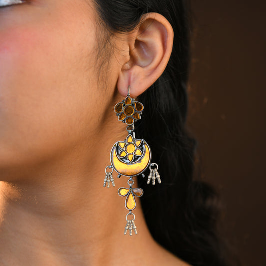 Madhu Chandrika Sandy Moon Silver Earrings