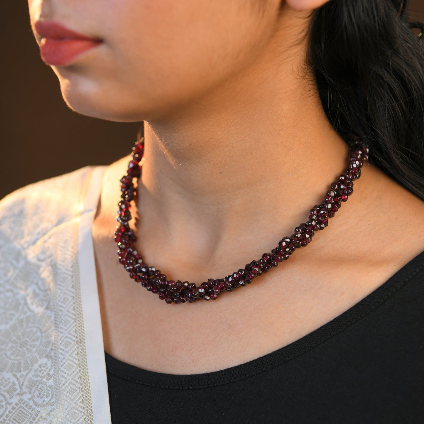 Braided Garnets Necklace