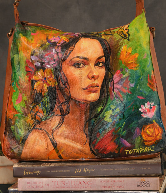 Handpainted "Butterfly Beauty" Leather Hobo Bag