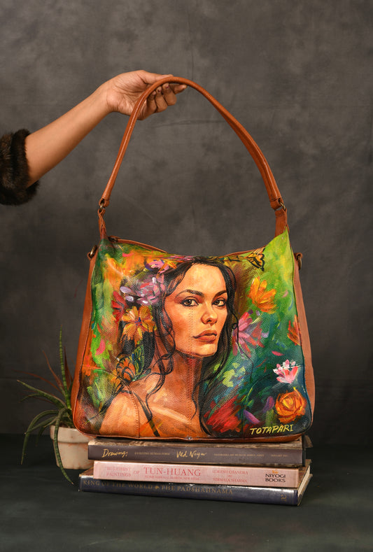 Handpainted "Butterfly Beauty" Leather Hobo Bag