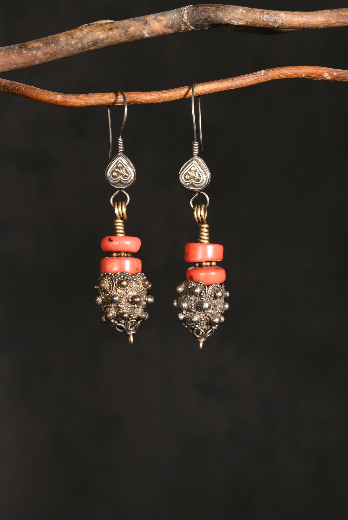 Silver Coral Antique Danglers