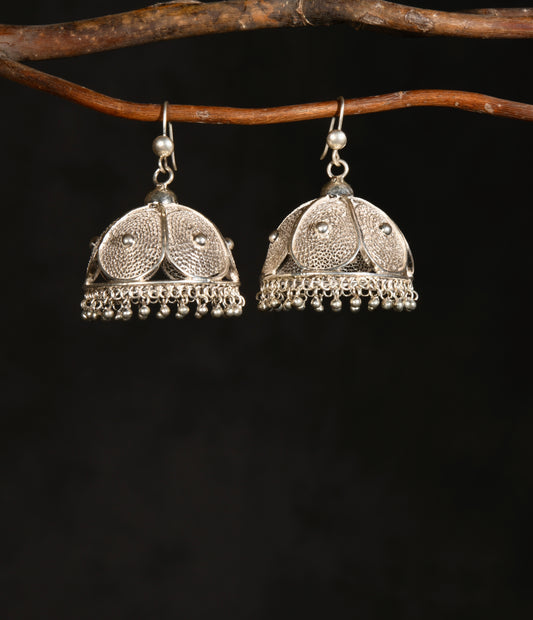 Royal Silver Filigree Jhumki Earrings