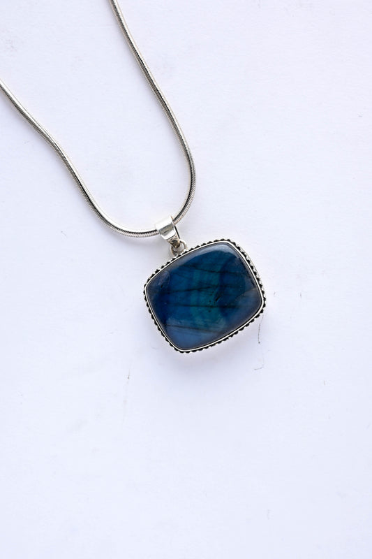 Blue Fire Labradorite Silver Pendant