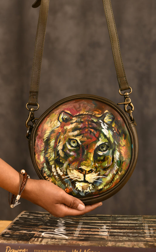 "King Of Corbett" Hand Painted Leather Sling Bag