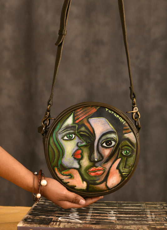 "Soul Portraits" Hand Painted Leather Sling Bag(3)