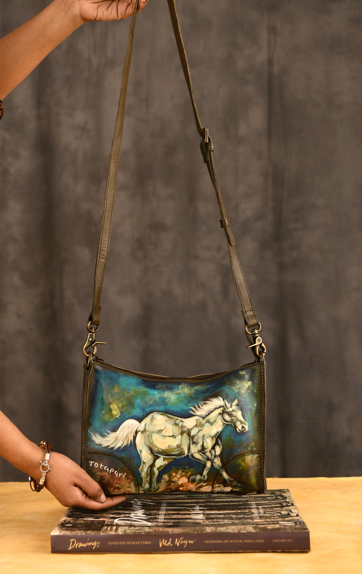 "Azzurro Horse" Hand Painted Crossbody Bag