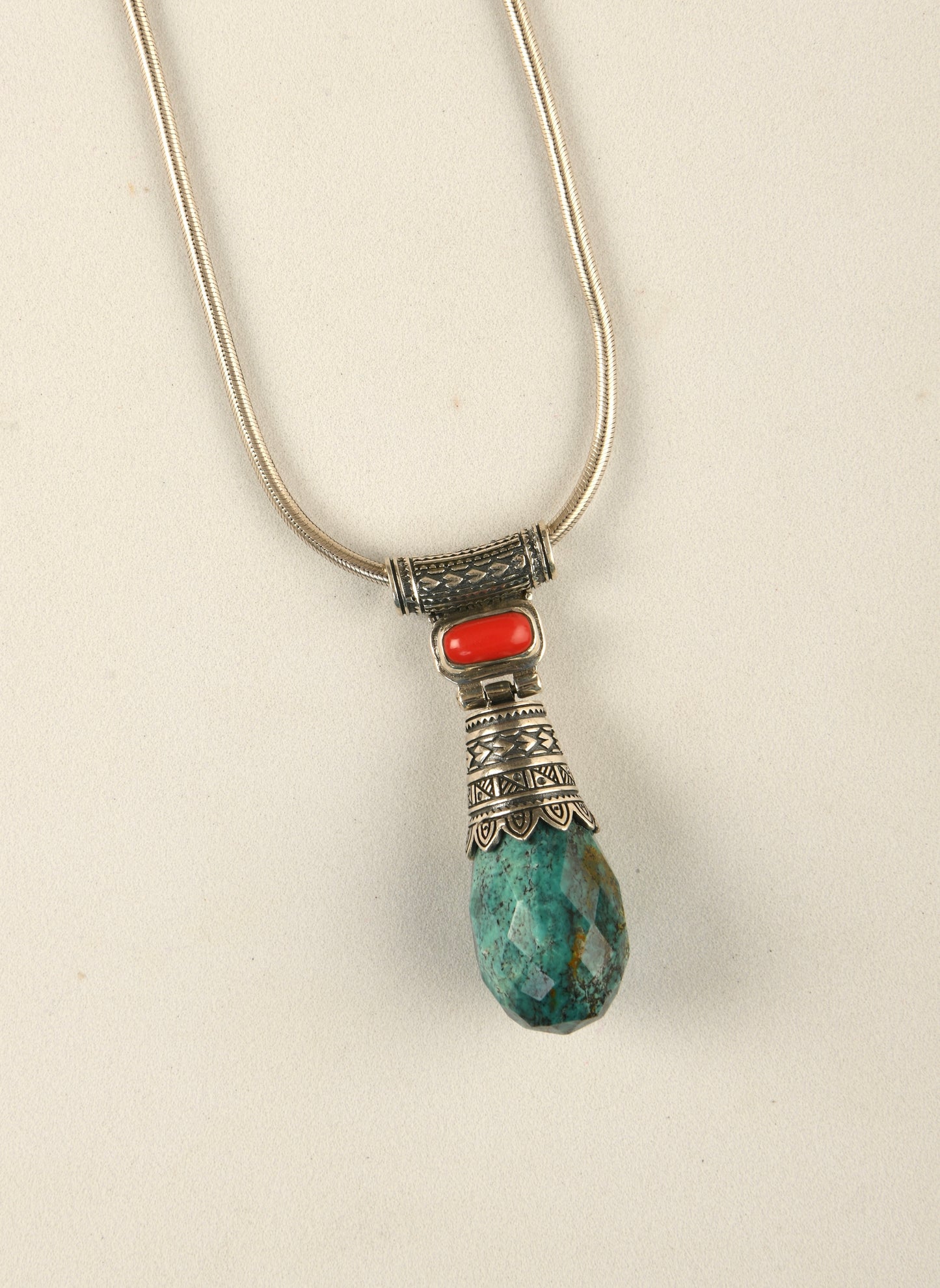 Tibetan Turquoise And Coral Pendant