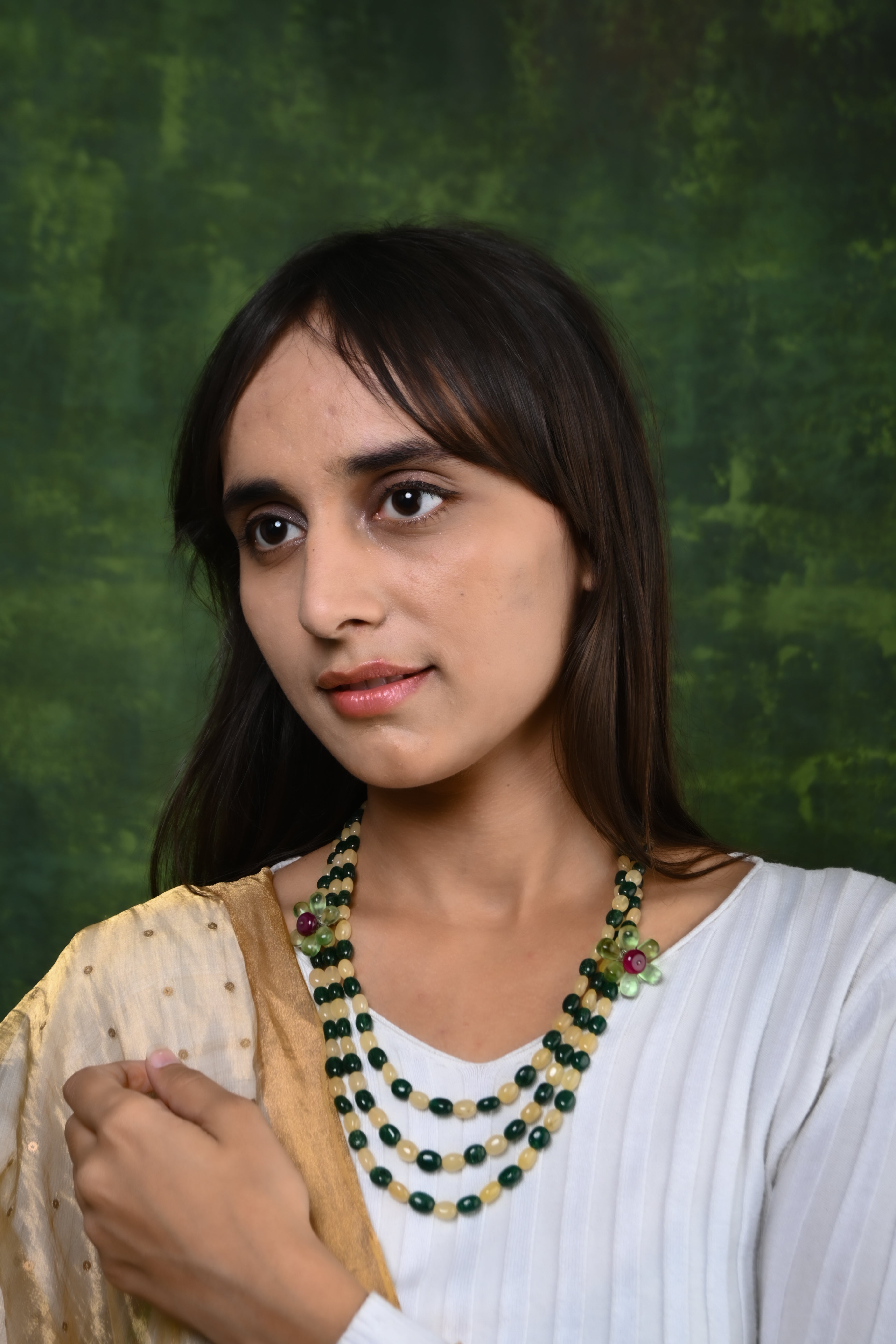 Green Quartz Triple Layered Necklace Totapari green-quartz-triple-layered-necklace-totapari