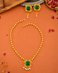 Ornate Emerald Pearl Necklace and Earring Set