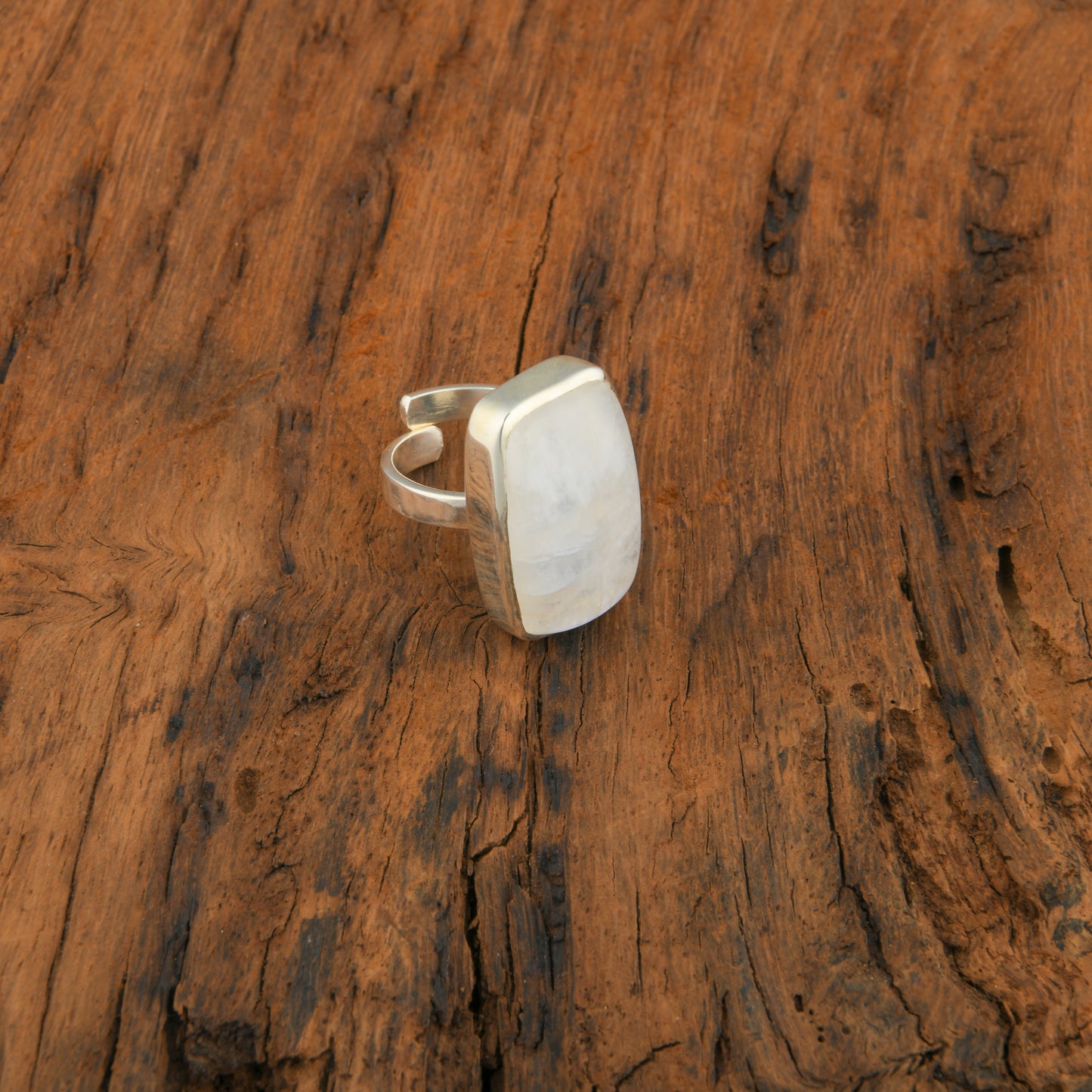 Rectangle Moonstone Silver Ring