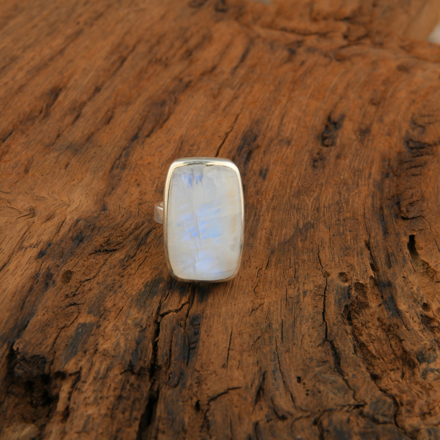 Rectangle Moonstone Silver Ring