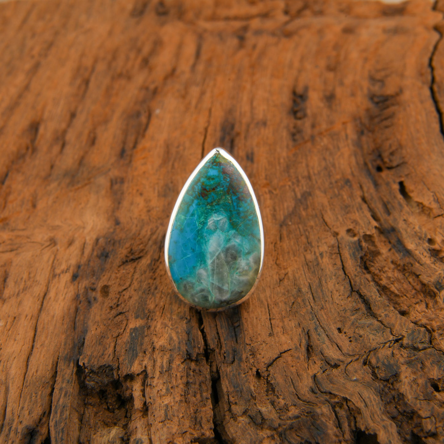 Ocean Drop Chrysocolla Silver Ring