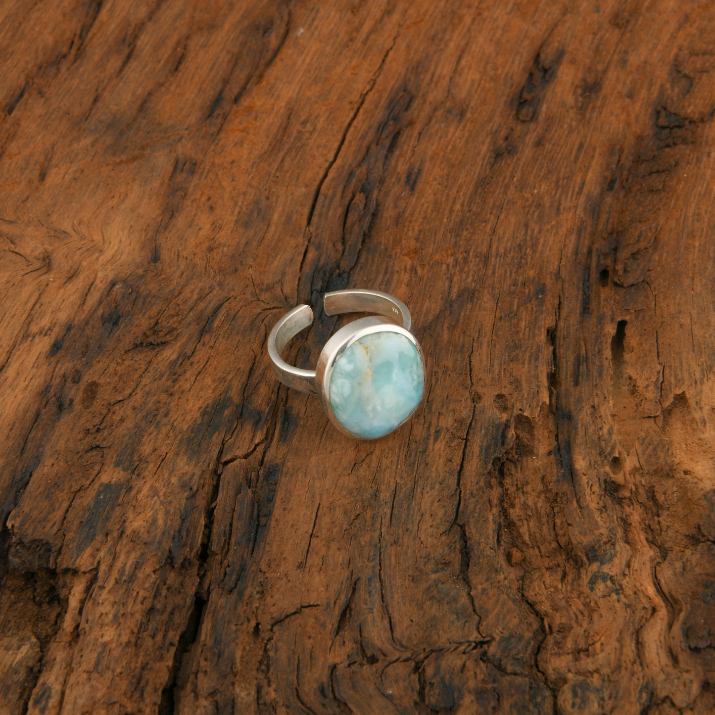 Round Larimar Silver Ring
