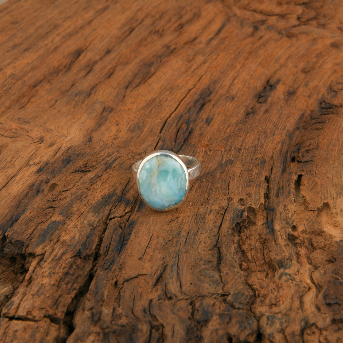 Round Larimar Silver Ring