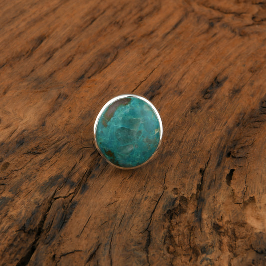 Teal Horizon Round Chrysocolla Silver Ring