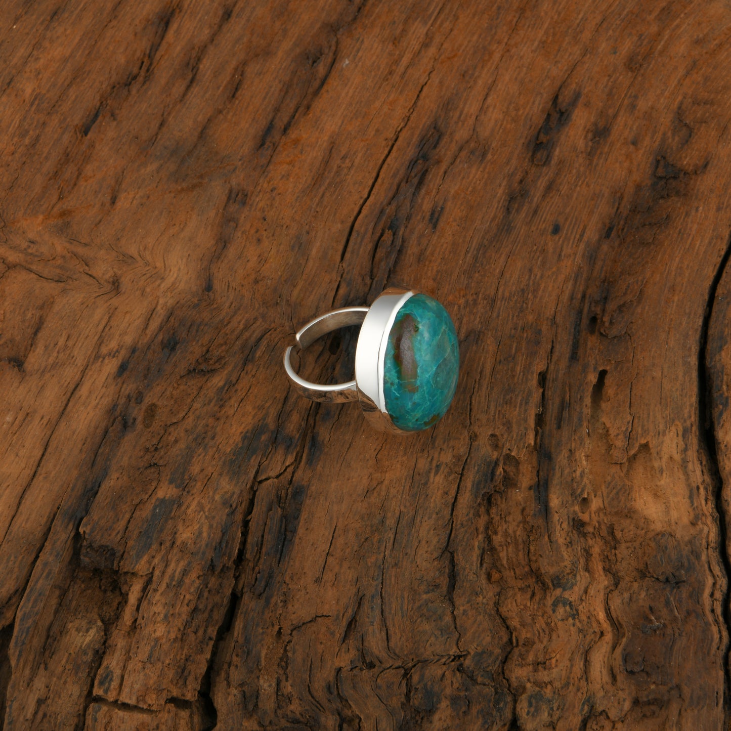 Teal Horizon Round Chrysocolla Silver Ring