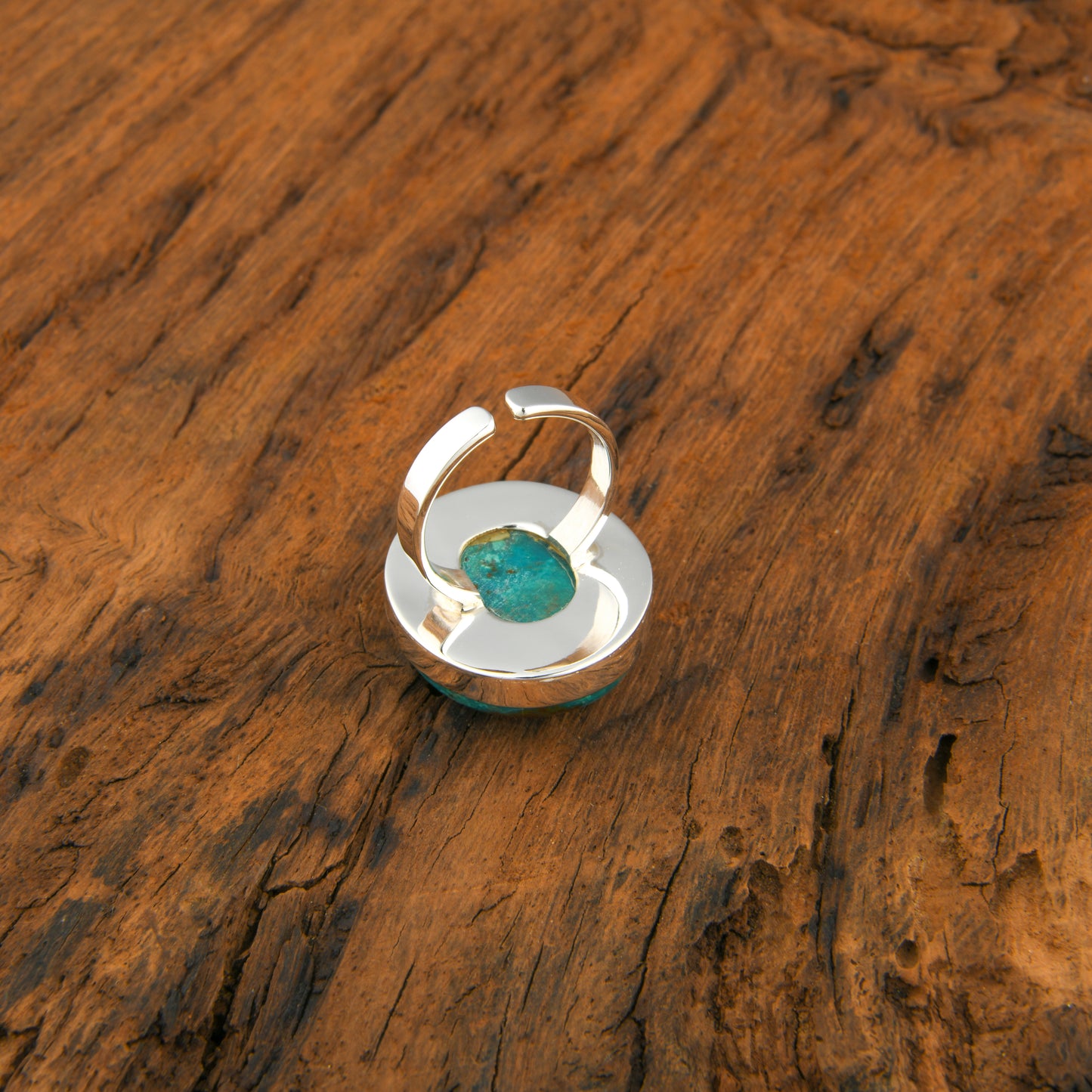 Teal Horizon Round Chrysocolla Silver Ring