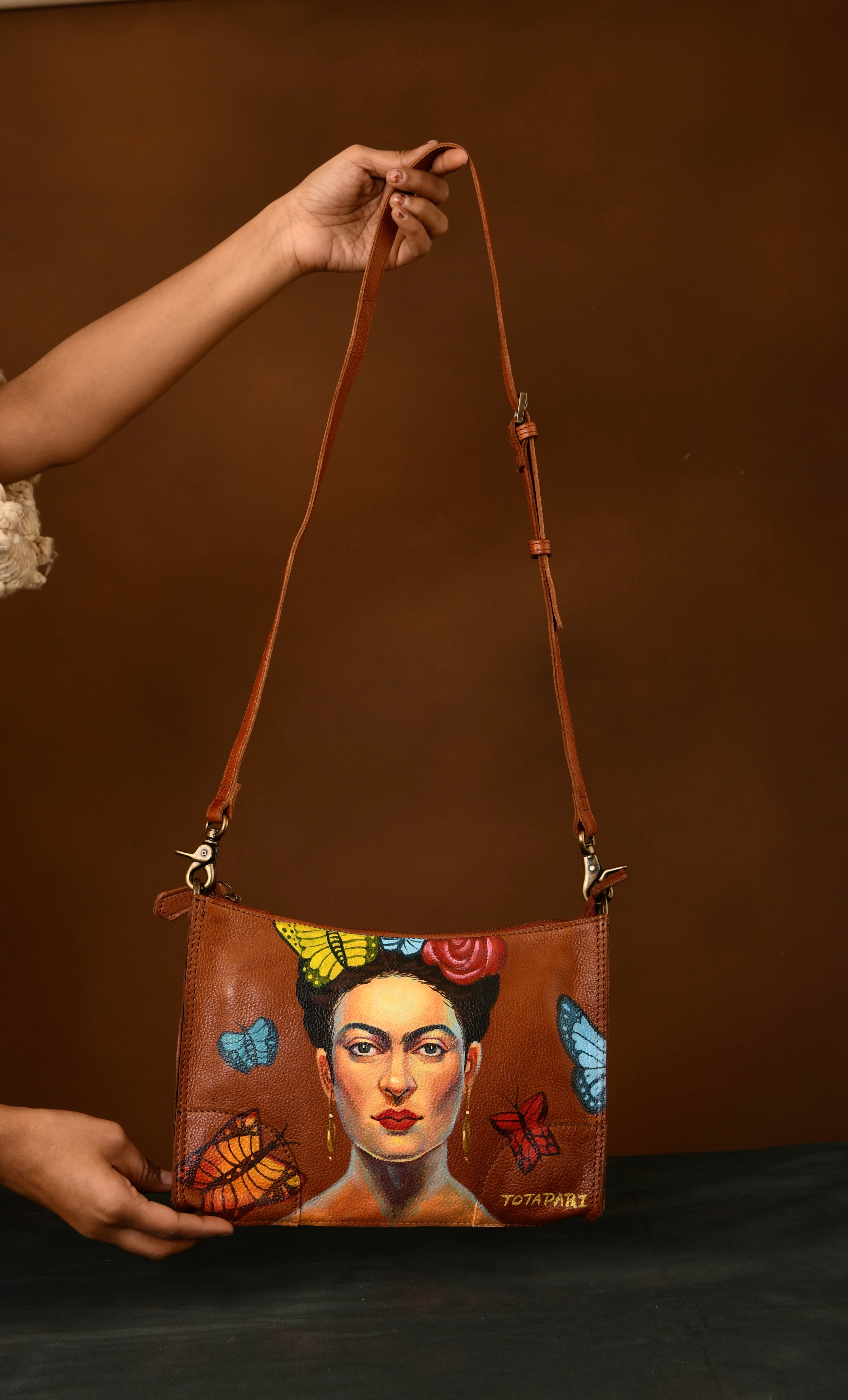 Hand Painted Frieda Butterfly Sling Bag Totapari