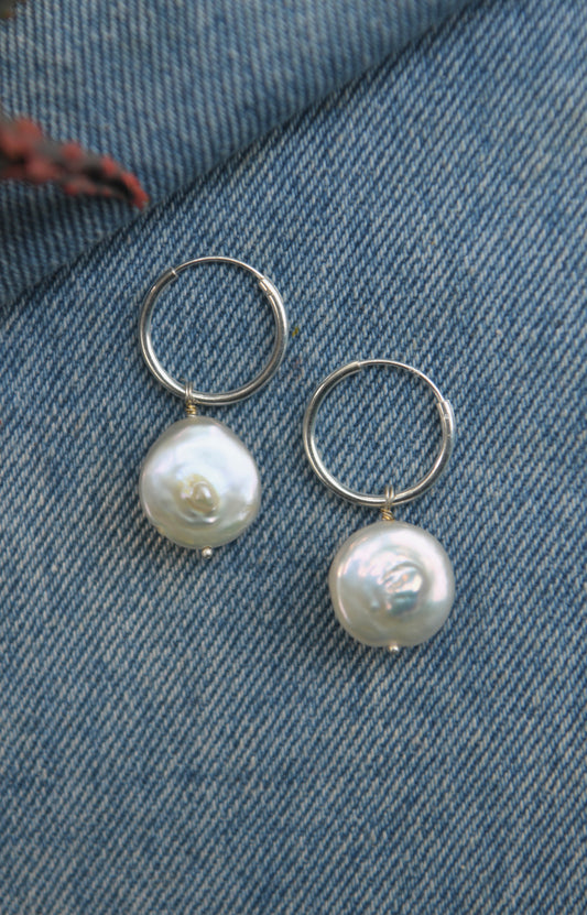 Pure Radiance Coin Pearl Hoops