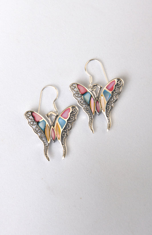 Rainbow Silver Butterfly Earrings