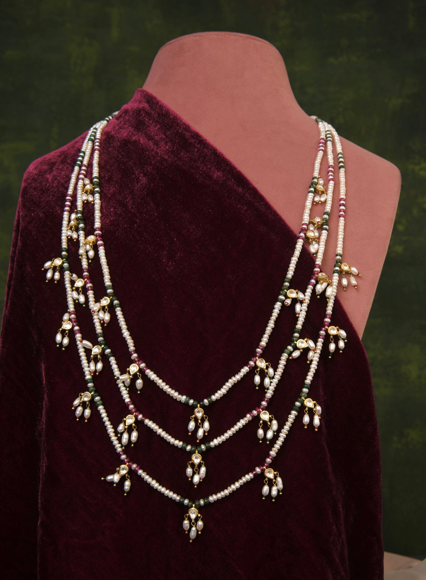 Kundan Drops Pearls Layered Necklace