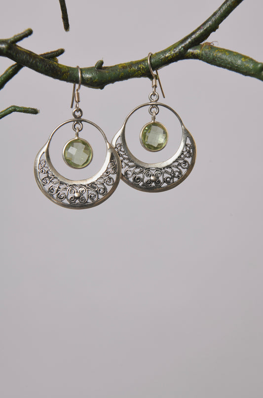 Green Amethyst Silver Lace Earrings