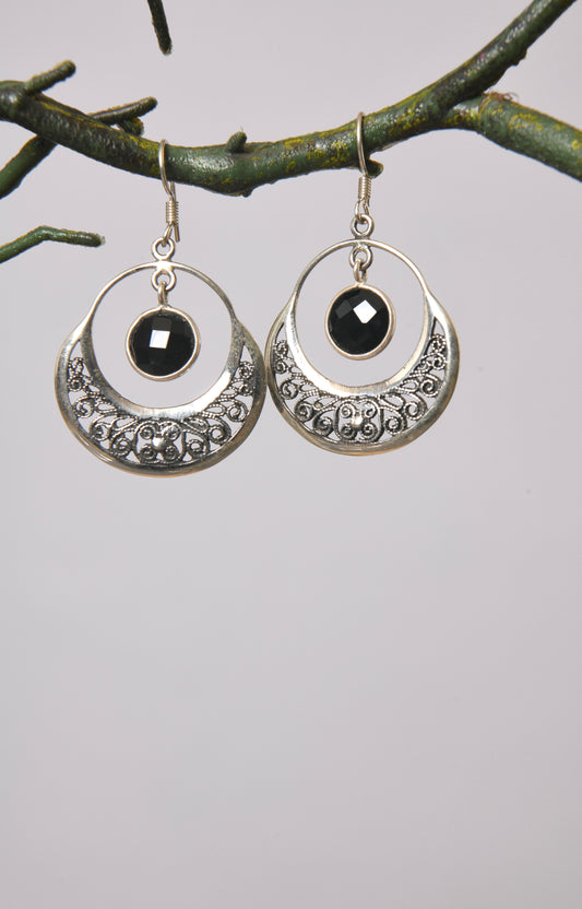 Black Onyx Silver Lace Earrings