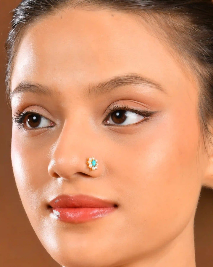 Moti Phool Gold Plated Silver Wire Nose Pin – Totapari