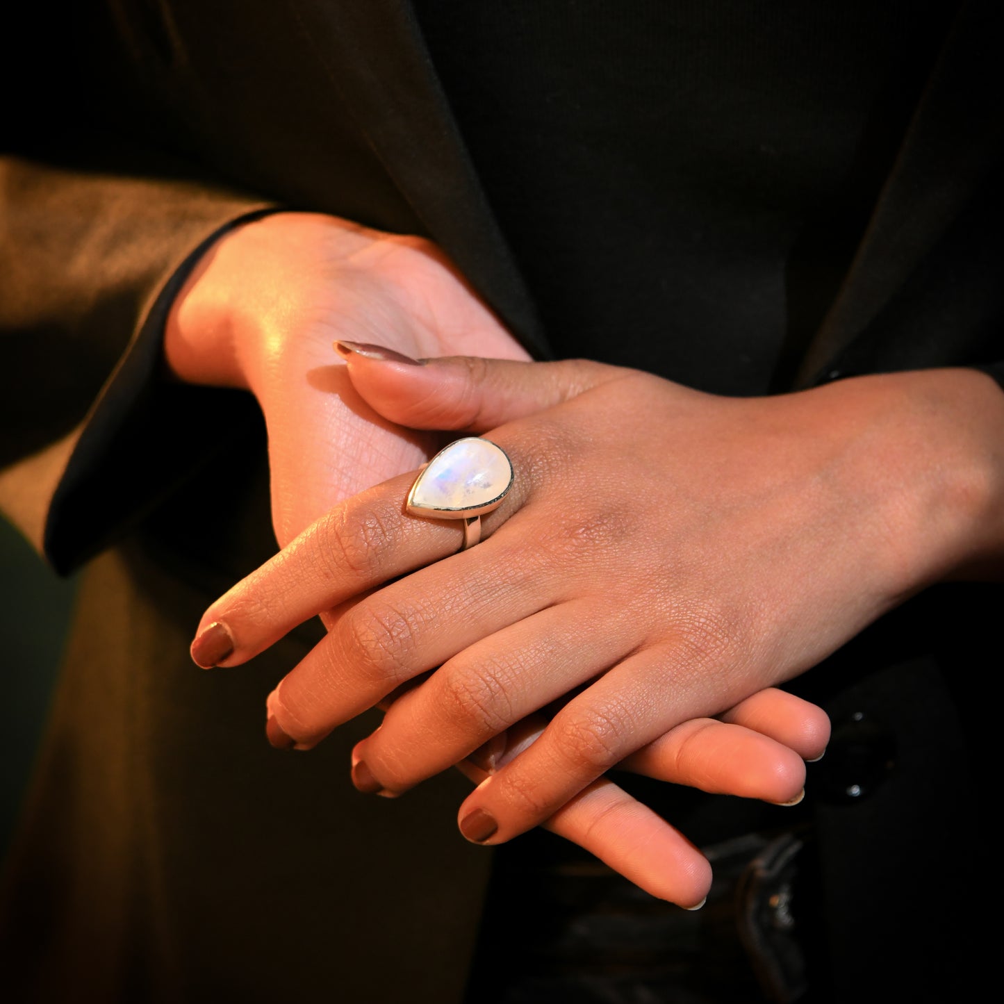 Moonstone Drop Silver Ring