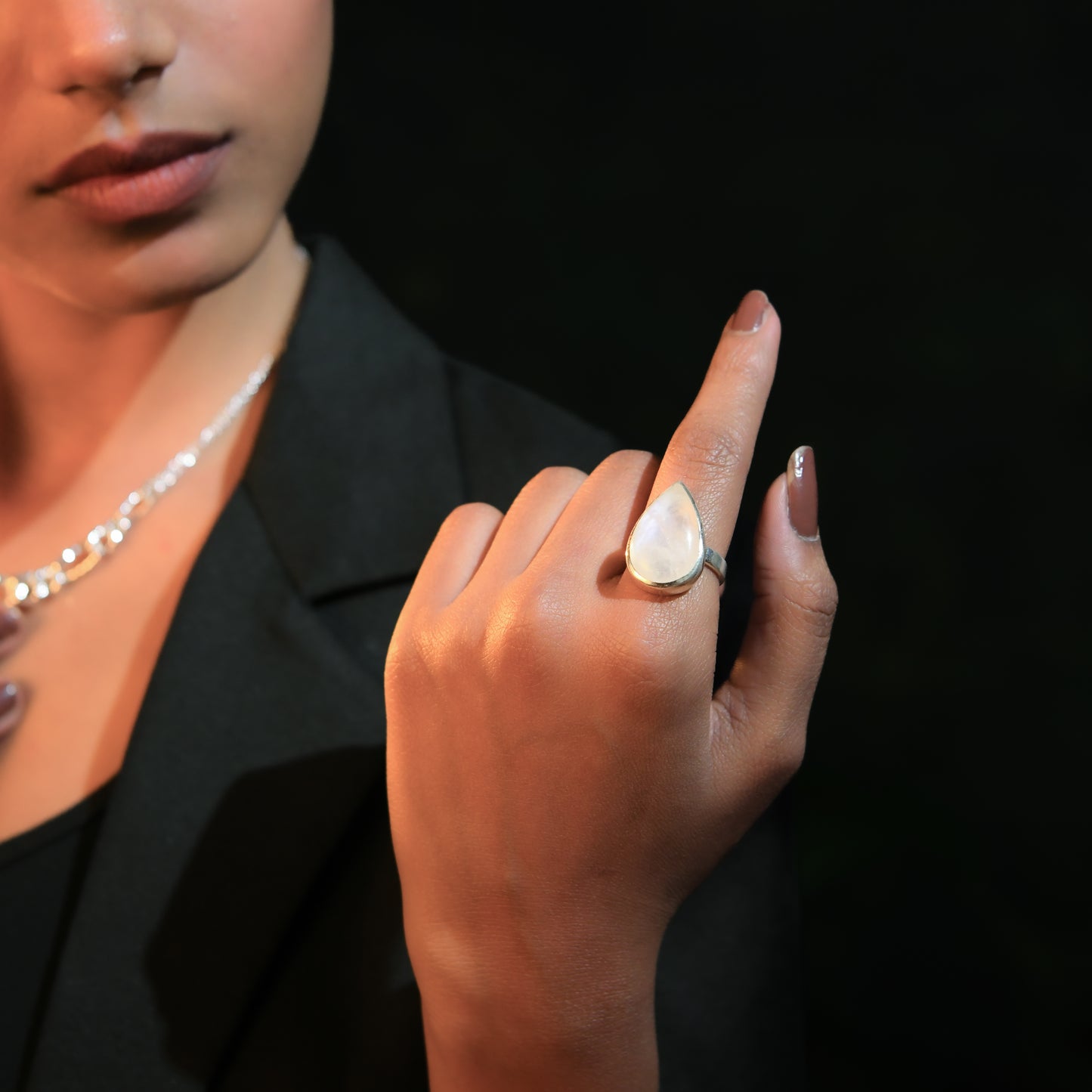 Moonstone Drop Silver Ring