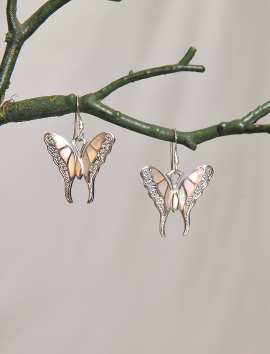 Silver Flirty Butterflies Earrings(White)