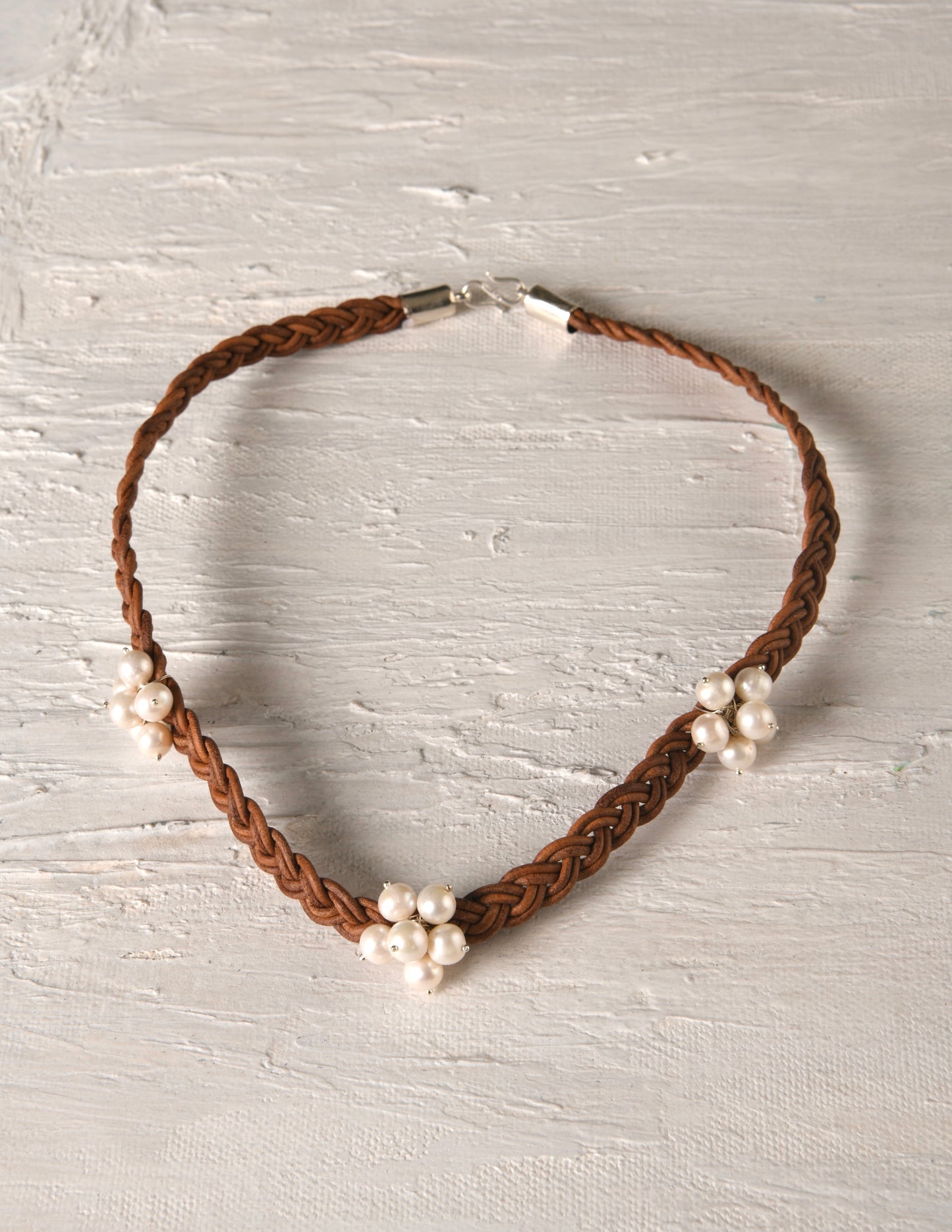 Pearl Bunched Leather Cords Necklace