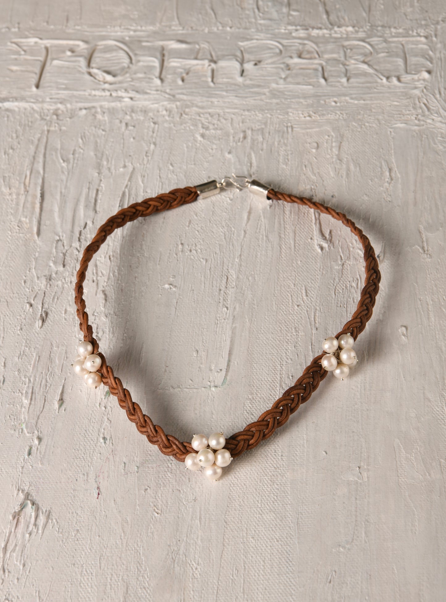 Pearl Bunched Leather Cords Necklace