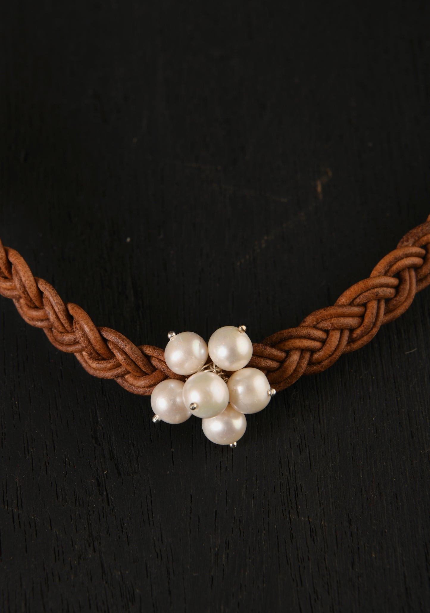 Pearl Bunched Leather Cords Necklace