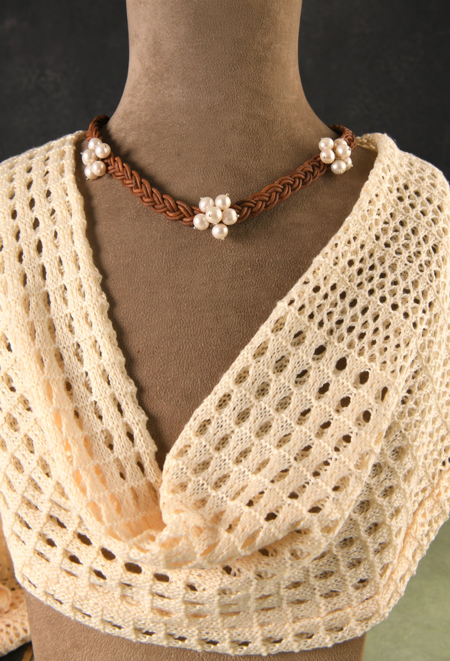 Pearl Bunched Leather Cords Necklace