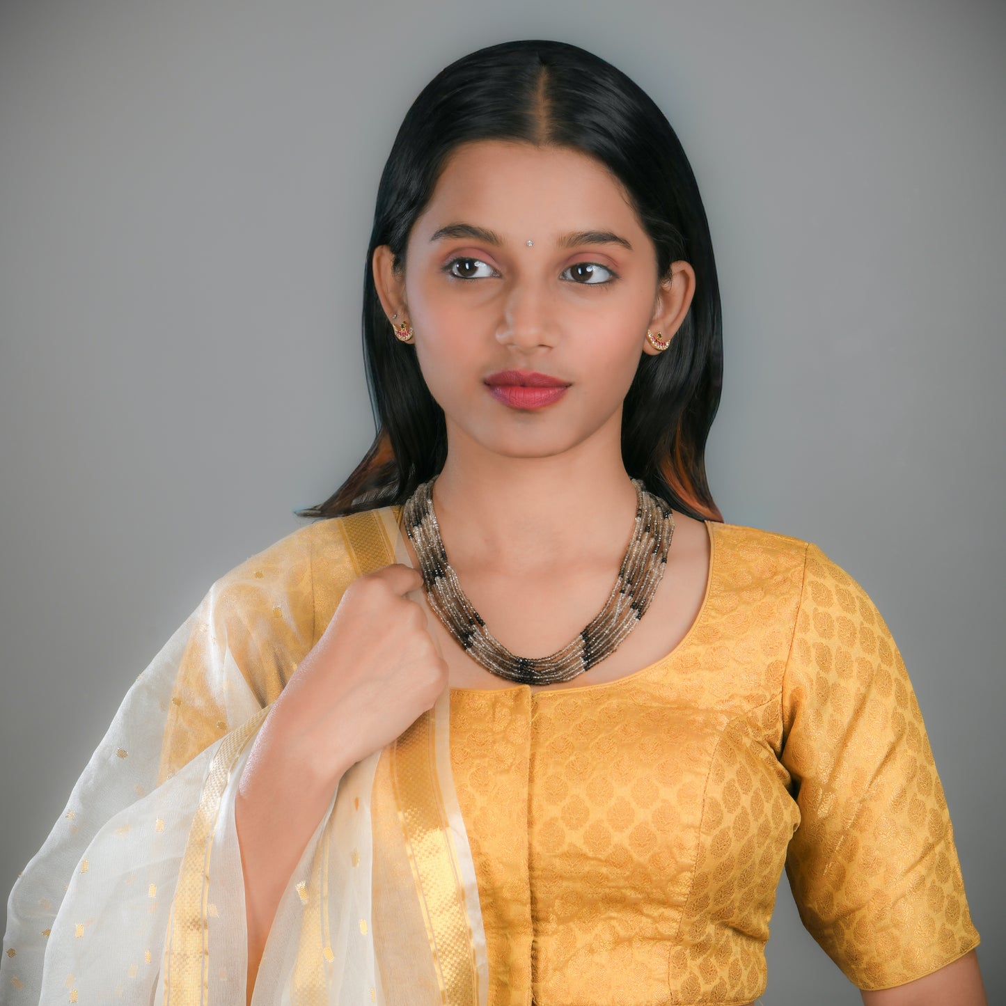 Multilayered Graduated Smoky Quartz Necklace