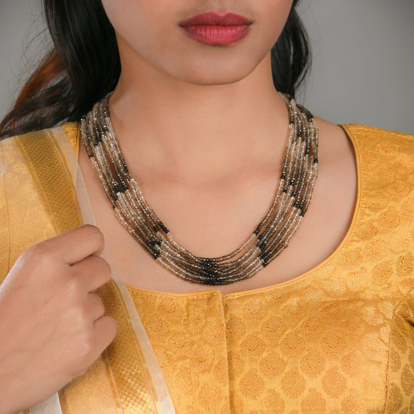 Multilayered Graduated Smoky Quartz Necklace