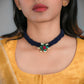 Blue Glass Beads Choker With Beads Pendant