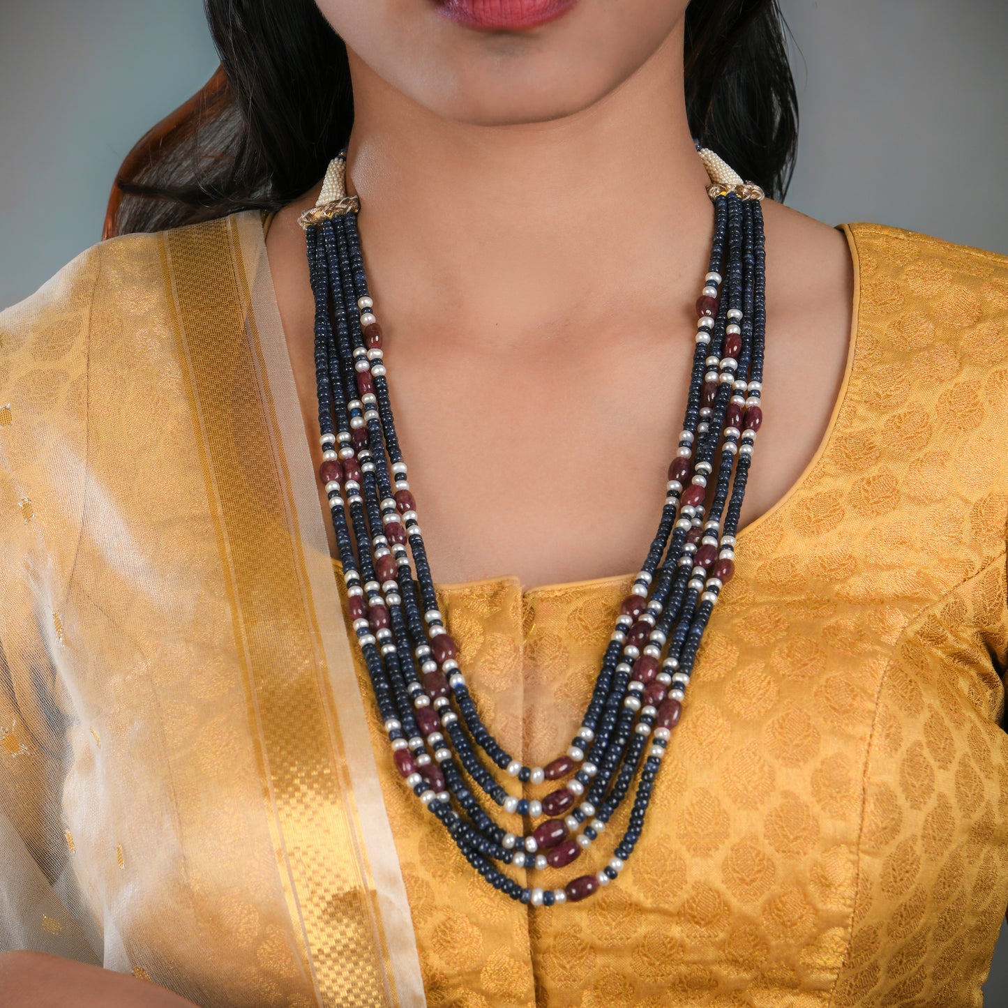 Lapis-Lazuli Ruby And Pearls Necklace