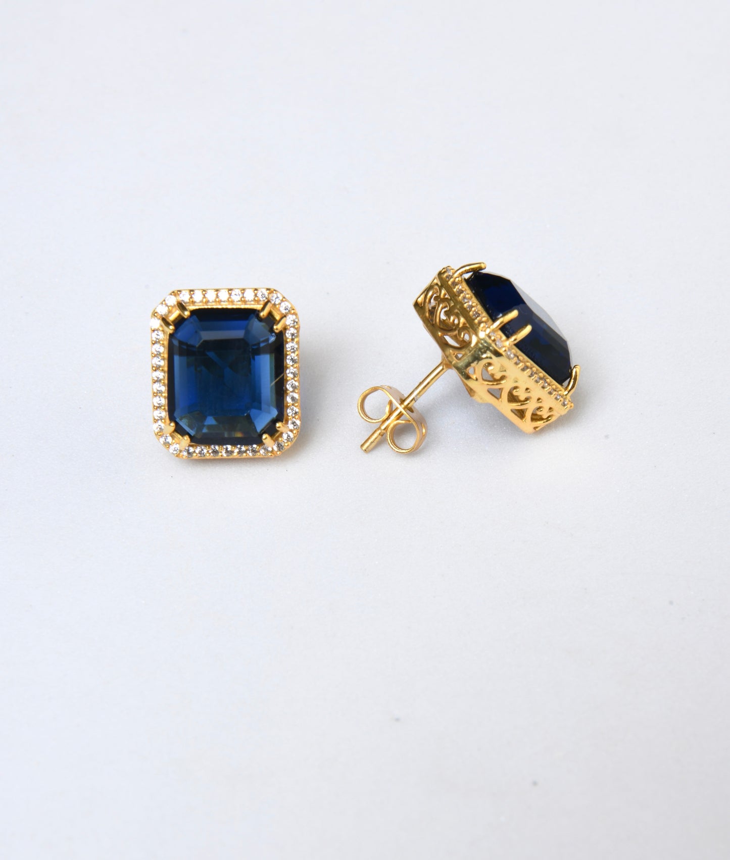 Sapphire Zircon Square Studs