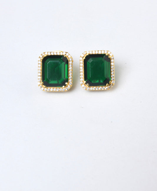 Emerald Square And Zircon Studs